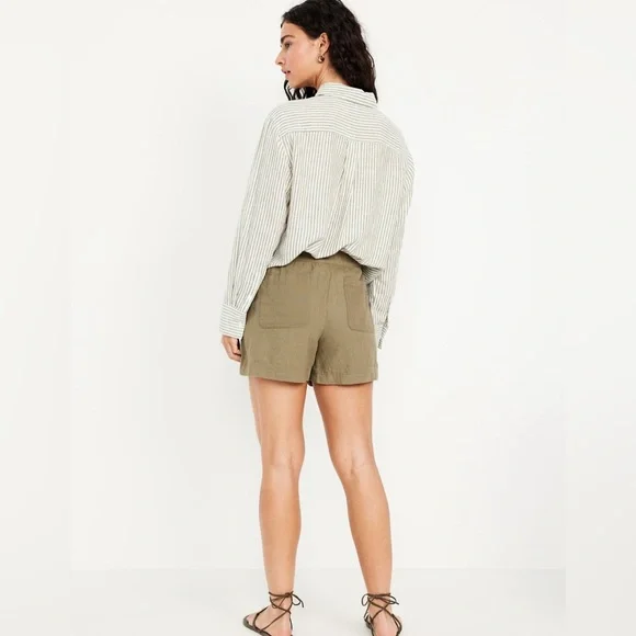 🆕 Old Navy Women’s High-Waisted Linen-Blend Shorts 3.5-in inseam Kombu XL 16-18 - Picture 6 of 15